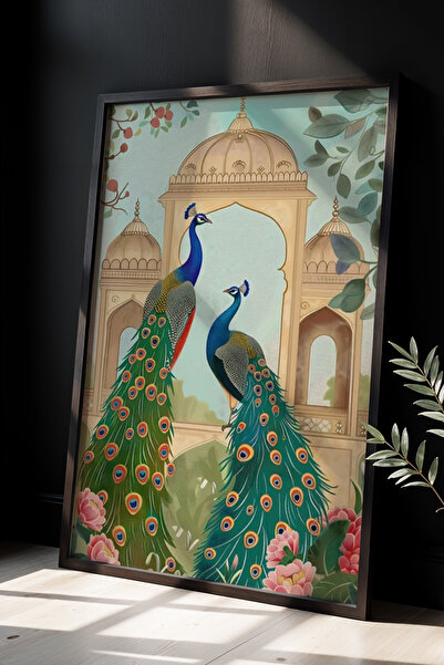 Opak Design Πολύχρωμο έργο τέχνης Peacock Ζωγραφική τοίχου με φυσικό ξύλινο π...