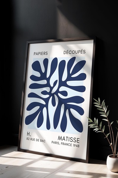 Opak Design Βοτανική Σειρά Blue Floral Matisse Πίνακας τοίχου με φυσικό ξύλιν...