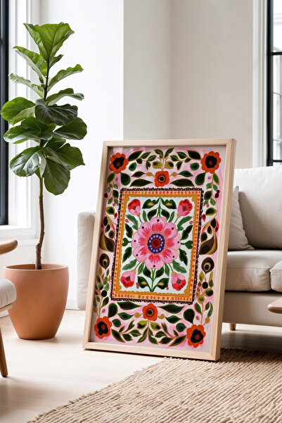 Opak Design Vintage ινδική εκτύπωση τοίχου με φυσικό ξύλινο πλαίσιο