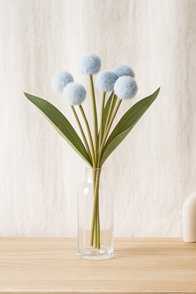 N&E Studio Yapay Ponpon Çiçek Demeti (Tüylü Top) | Ev Dekorasyonu Lüks Süslü Çiçek