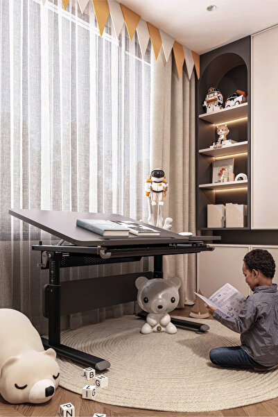 Creo Mobili Vega Simple Minimalist Ofis Masası Yüksek Ayarlı ve Eğimli Çalışma Masası - 130x70 Cm, Antrasit/Gri