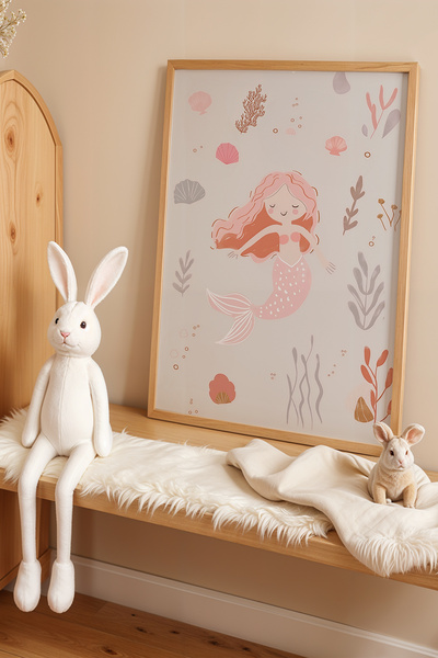 HİGUERA Γοργόνα και κοράλλια - Πίνακας παιδικού και βρεφικού δωματίου με φυσι...