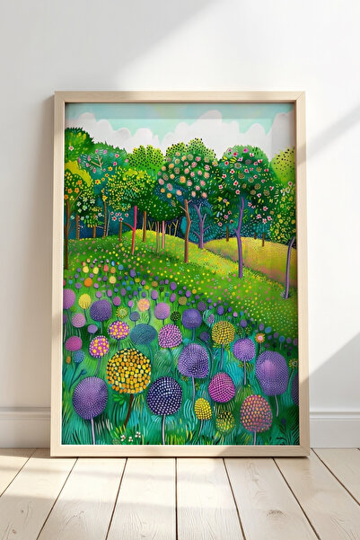 Opak Design Ζωγραφική τοίχου σαλονιού Flower Garden Illustration με φυσικό ξύ...