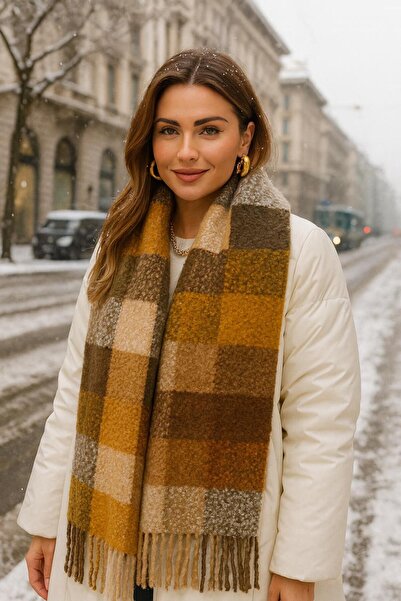 FELLMENS Şal de damă - galben, eşarfă buclă groasă, 40x210 cm