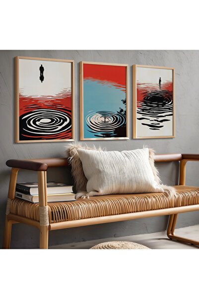 Opak Design Σετ ζωγραφικής τοίχου με τριπλό πλαίσιο από φυσικό ξύλο Abstract ...