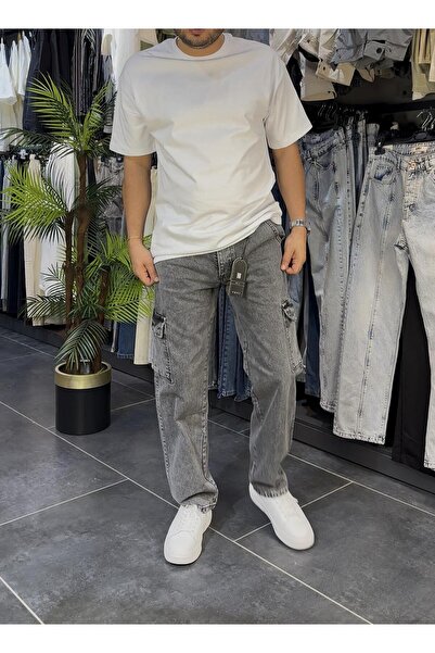 MODA GRİ KARGO CEPLİ BAGGY KOT PANTOLON