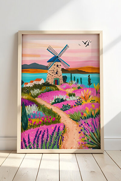 Opak Design Αφηρημένο έργο τέχνης Lighthouse με φυσικό ξύλινο πλαίσιο, ζωγραφ...