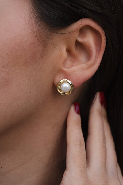 Rumon İnci Taşlı Minimal Çelik Küpe