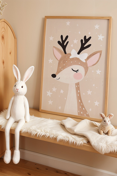 HİGUERA Deer and Stars - Πίνακας Παιδικού και Βρεφικού Δωματίου με Φυσικό Ξύλ...