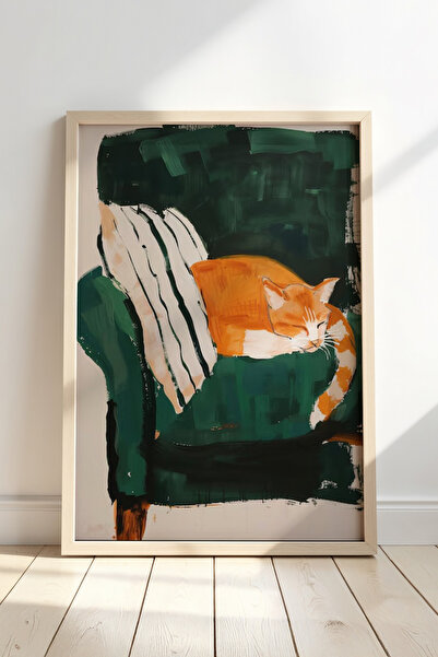 Opak Design Abstract Cat Art Ξύλινο Πλαίσιο Τοίχου Γάτα Ζωγραφική