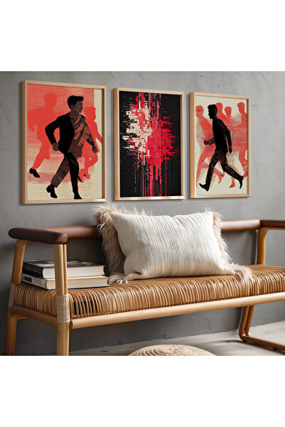 Opak Design Αφηρημένο Κόκκινο Μοντέρνο Σετ Ζωγραφικής Τοίχου με Τριπλό Φυσικό...