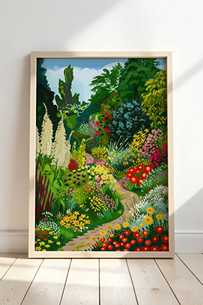 Opak Design Ζωγραφική τοίχου Flower Garden Illustration με φυσικό ξύλινο πλαίσιο