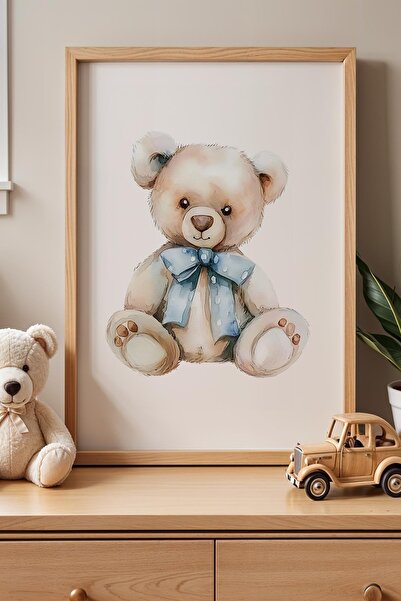 Opak Design Blue Bow Bear Παιδικό Δωμάτιο Ξύλινο Πλαίσιο Τοίχου
