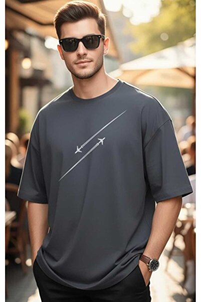 WOODROFFE Tricou casual oversize cu grafic avion pentru bărbați sezon nou