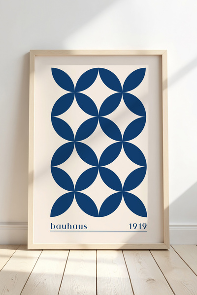 Opak Design Μπλε Bauhaus Style Retro Vintage Γεωμετρική Τέχνη Ζωγραφική τοίχο...