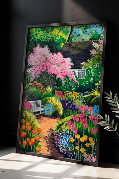 Opak Design Ζωγραφική τοίχου Flower Garden Illustration με φυσικό ξύλινο πλαίσιο
