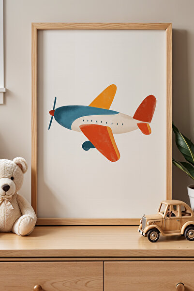 HİGUERA Πολύχρωμο Παιδικό Δωμάτιο Αεροπλάνου Πίνακας Τοίχου με Φυσικό Ξύλινο ...