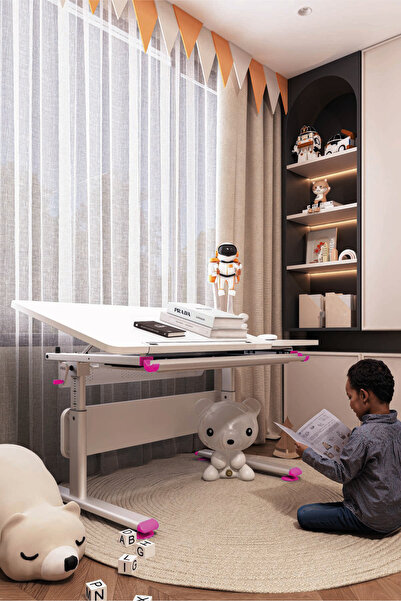 Creo Mobili Vega Simple Kız Çocuk Çalışma Masası Ergonomik Ayarlanabilir Çalı...