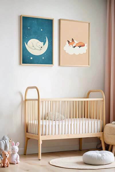 HİGUERA Σετ 2 τεμαχίων Ξύλινη ζωγραφική τοίχου με ύπνιστη αλεπού και αρκούδα ...