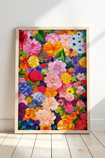 Opak Design Ζωγραφική τοίχου Flower Garden Illustration με φυσικό ξύλινο πλαίσιο