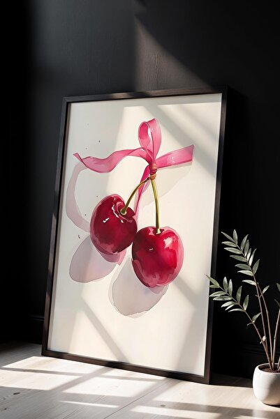 Opak Design Ζωγραφική τοίχου με θέμα το Cherry Pink Maximalist Art με ξύλινο ...