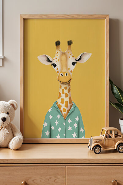 Opak Design Sevimli Pijamalı Zürafa Çocuk Odası Ve Bebek Odası Ahşap Çerçevel...