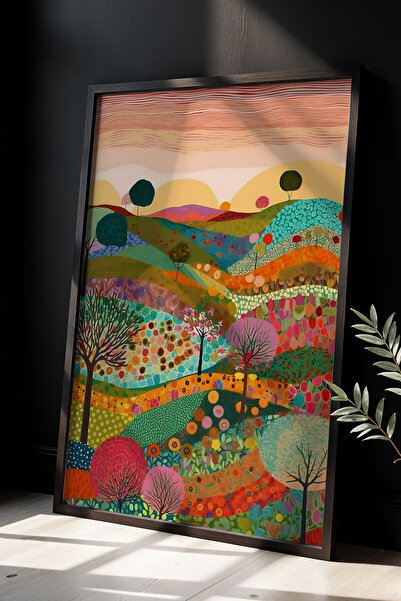 Opak Design Ζωγραφική τοίχου Flower Garden Illustration με φυσικό ξύλινο πλαίσιο