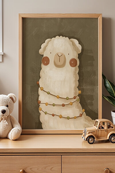 HİGUERA Χαριτωμένο παιδικό δωμάτιο Alpaca Πίνακας τοίχου με φυσικό ξύλινο πλα...