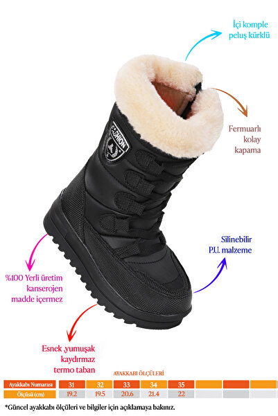 Genel Markalar Karamazı Deco İçi Termal Kürklü Kız Çocuk Kar Botu Ayakkabı