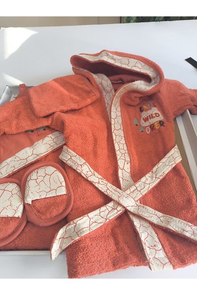 Miniworld 5-Piece Bathrobe Set 0-2 Years Old 100% Organic Cotton (Bathrobe+Bath Towel+Bath Scrub+Belt+Slippers)