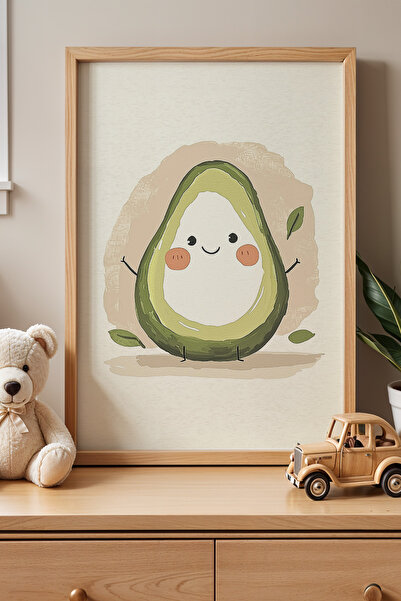 HİGUERA Χαριτωμένη φιγούρα αβοκάντο με φυσικό ξύλινο πλαίσιο Πίνακας παιδικού...