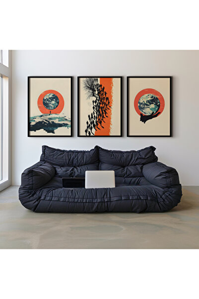 Opak Design Σετ ζωγραφικής τοίχου με τριπλό πλαίσιο από φυσικό ξύλο Abstract ...