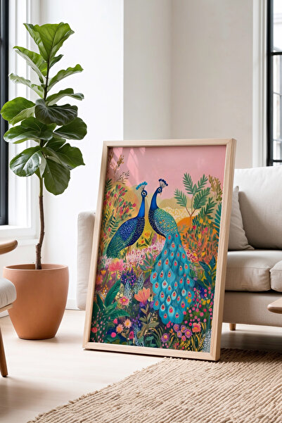 Opak Design Πολύχρωμο έργο τέχνης Peacock με φυσικό ξύλινο πλαίσιο Ζωγραφική ...