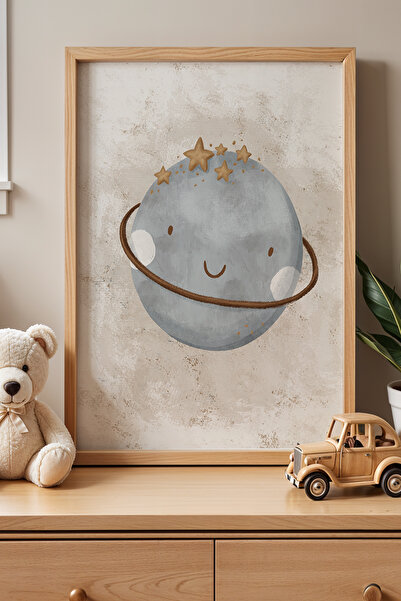 HİGUERA Smiling Planets Παιδικό Δωμάτιο Πίνακας τοίχου με φυσικό ξύλινο πλαίσιο