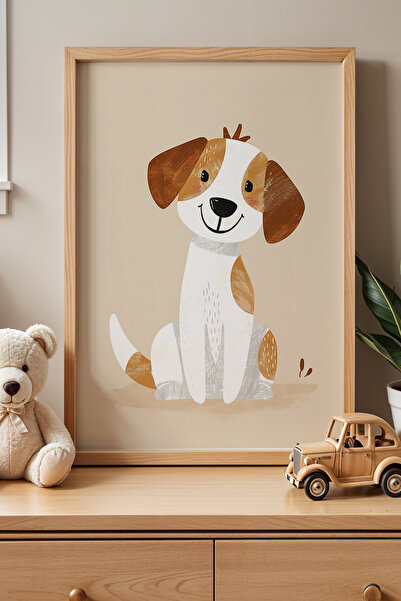 HİGUERA Πίνακας τοίχου Uslu Cute Dog Παιδικό Δωμάτιο με φυσικό ξύλινο πλαίσιο