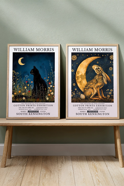 Opak Design William Morris Premium Vintage - Μαύρη γάτα σε φυσικό ξύλινο πλαί...