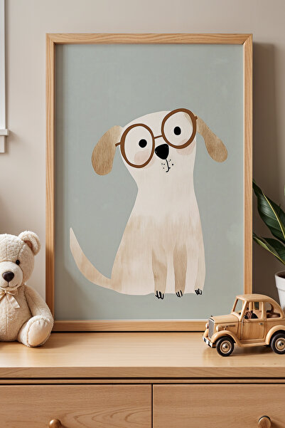 HİGUERA Παιδικό δωμάτιο Confused Dog με γυαλιά Πίνακας τοίχου με φυσικό ξύλιν...