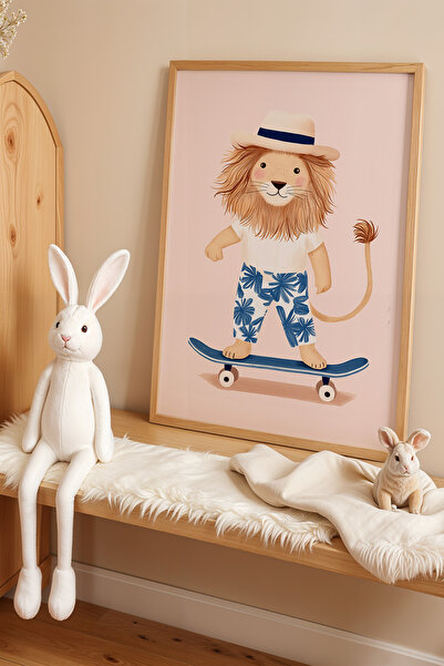 HİGUERA Skateboarder Hat Lion On Vacation Παιδικό Δωμάτιο Ζωγραφική τοίχου με...