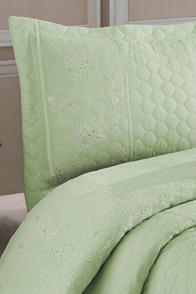Evlen Home Collection Hayal Dantelli Yatak Örtüsü 4 Parça Mint
