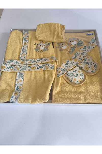 Miniworld 5'li Bornoz Seti 0-2 Yaş % 100 Organik Pamuk (Bornoz+Banyo Havlusu+Banyo Kesesi+Kemer+Terlik)
