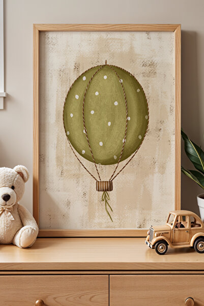 HİGUERA Green Flying Balloon - Παιδικό Δωμάτιο Πίνακας Τοίχου με Φυσικό Ξύλιν...