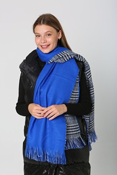 FELLMENS Double Sided Saks Blue Houndstooth Women's Shawl
