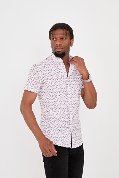 jack carisma Ανδρικό πουκάμισο με κοντό μανίκι- βαμβακερό λύκρα με στάμπα λουλουδιών Silim Fit