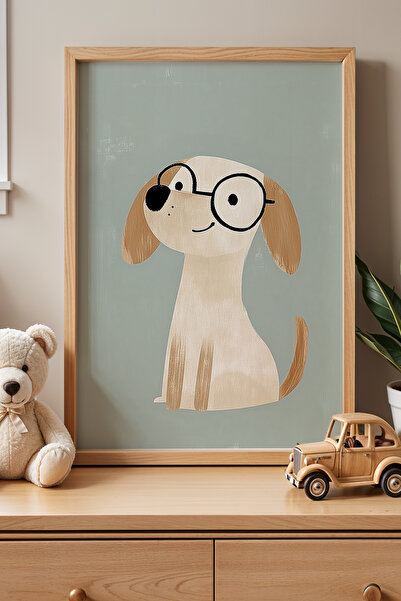 HİGUERA Στρογγυλά Γυαλιά Puppy Dog Παιδικό Δωμάτιο Πίνακας τοίχου με φυσικό ξ...