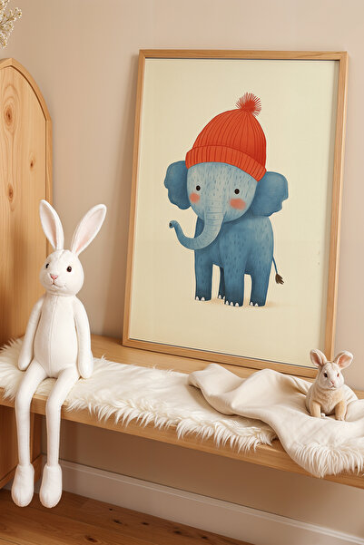 HİGUERA Πίνακας τοίχου με φυσικό ξύλινο πλαίσιο για παιδικό δωμάτιο Red Beret...