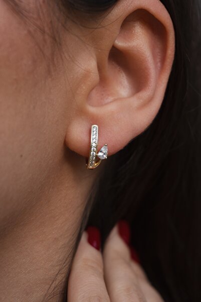 Rumon Zirkon Taşlı Minimal Çelik Küpe