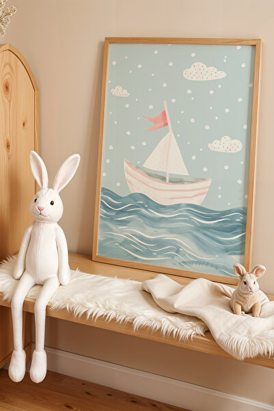 HİGUERA Πίνακας παιδικού και βρεφικού δωματίου με κυματιστό θαλάσσιο και πλαί...