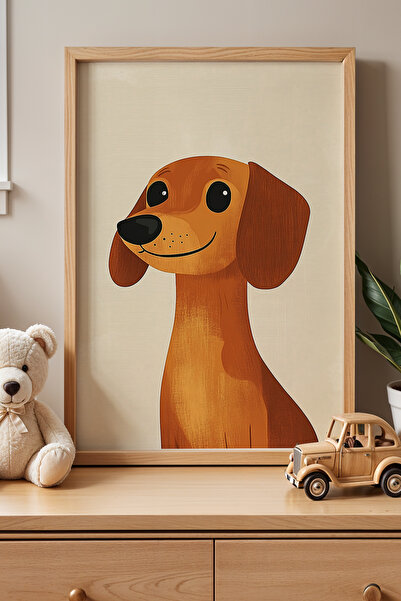 HİGUERA Pictură de perete pentru camera copiilor Brown Puppy cu cadru din lem...