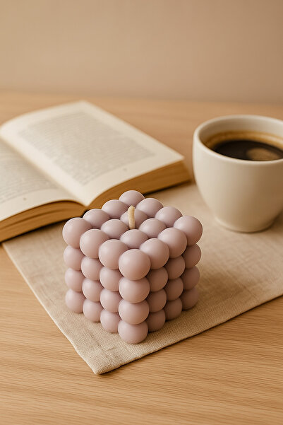 NİLCANDLE El Yapımı Kare Bubble Soya Wax Bodrum Mandalinası Kokulu Mum - Doğa...