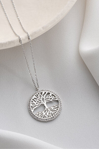 Two Arts Jewelry 925 Ayar Gümüş Hayat Ağacı Zirkon Taşlı Kolye – Zirkon Taşlı – Kadın